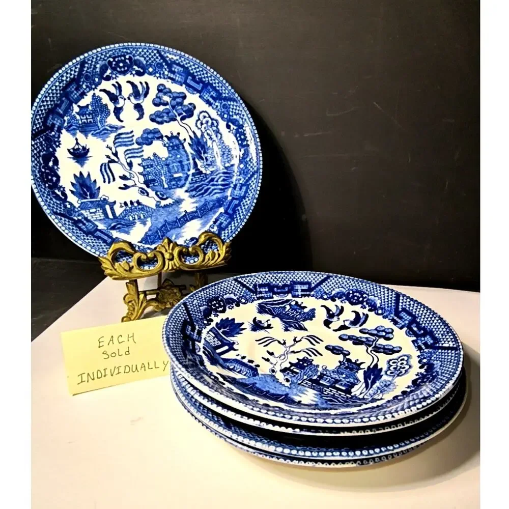 1853.  Saucer in Japanese Blue Willow Transfer Ware Style Blue White